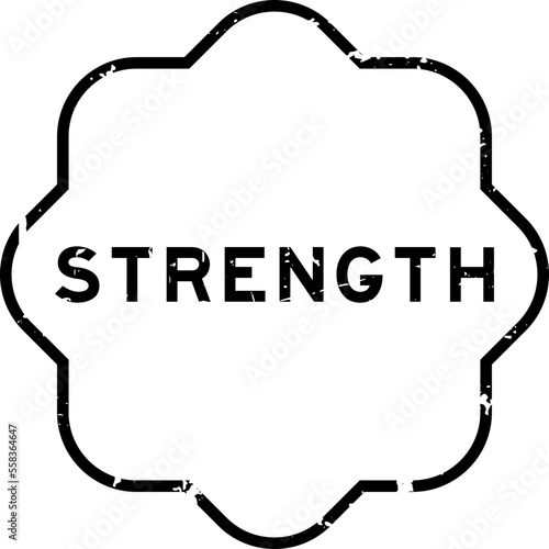 Grunge black strength word rubber seal stamp on white background