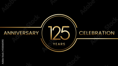 125th anniversary. Anniversary template design with golden text and ring. Logo Vector Template