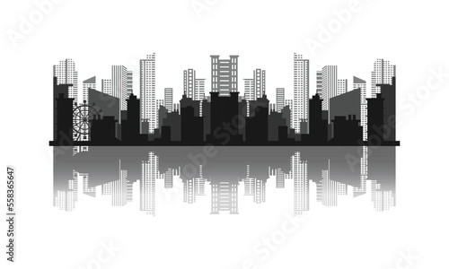 Abstract city building skyline metropolitan with reflection clipart