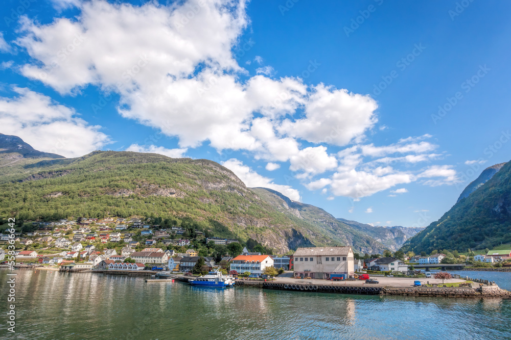 Beautiful fishing village Undredal close the fjord near the Flam in Norway