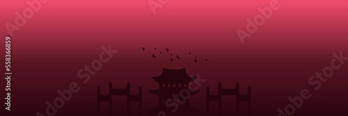chinese culture building silhouette red colour flat design vector illustration good for lunar new year wallpaper, backdrop, background, web banner, and design template