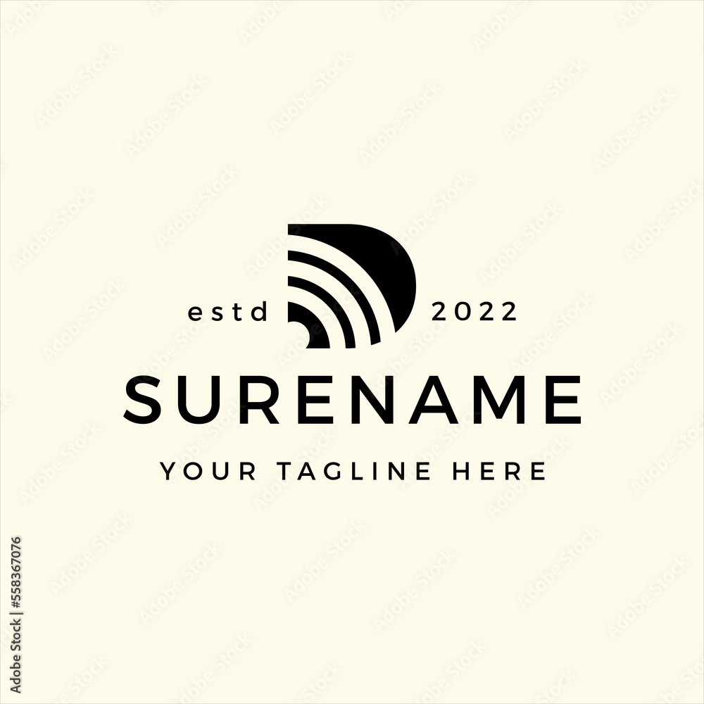 Initial Letter D typography logo wifi connection hot spot signal custom logo typography logo design vector 