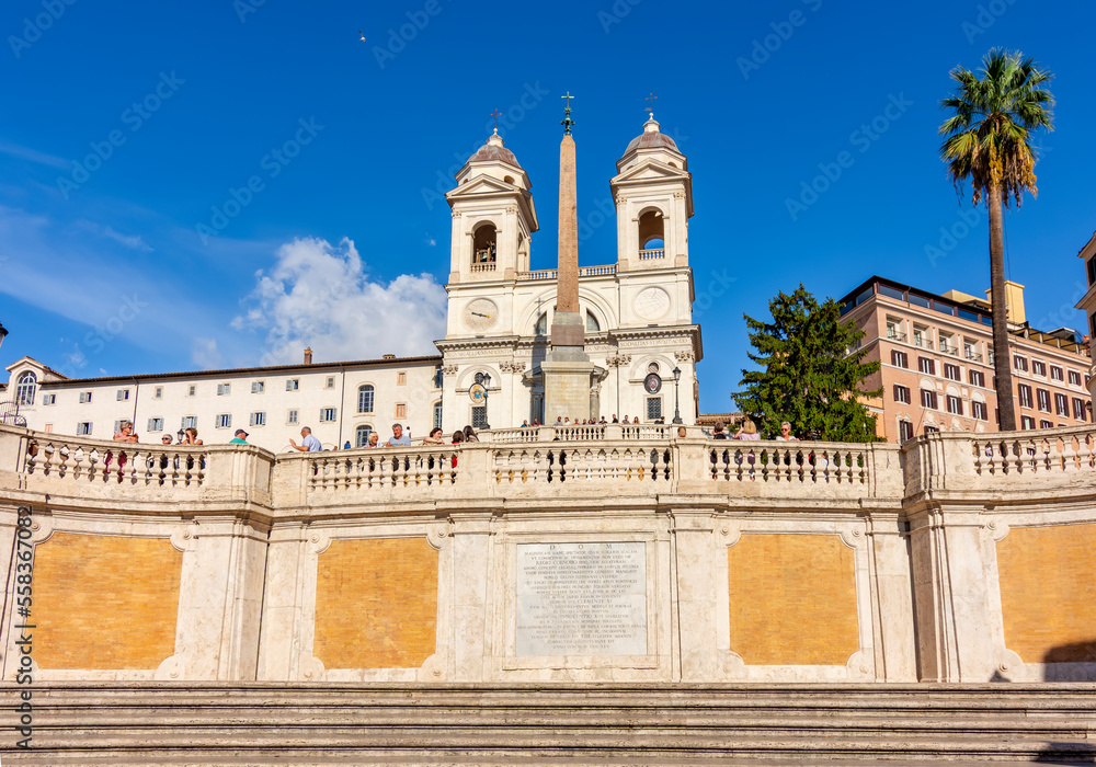 Spanish steps and Trinita dei Monti church in Rome, Italy