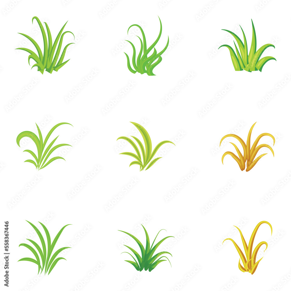 Set of Garden Grass Flat Vector Designs 
