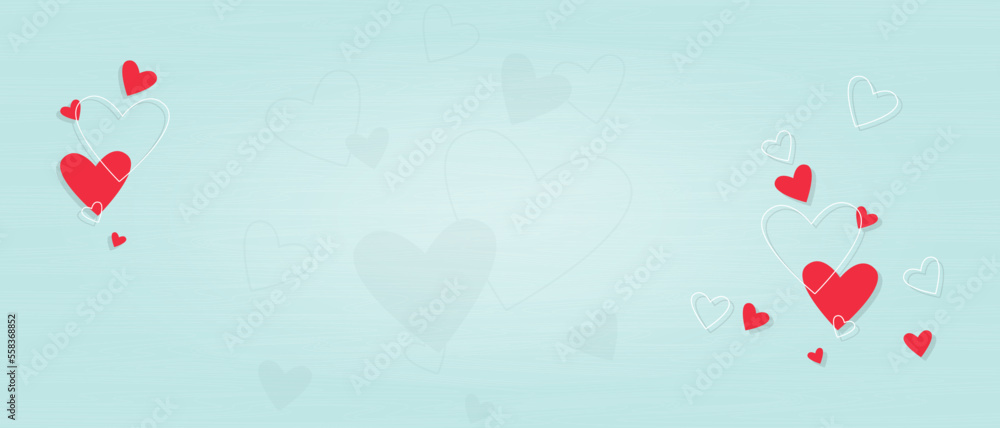 Valentines Day blue background horisontal template with heart , wood textured. Vector illustration