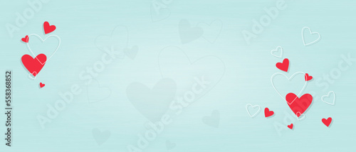 Valentines Day blue background horisontal template with heart , wood textured. Vector illustration