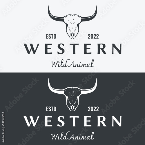 Longhorn bull, cow and buffalo vintage logo template. for badges, restaurant, business.