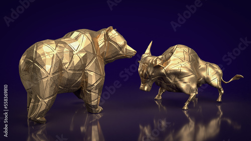 The bull and bear gold for business concept 3d rendering