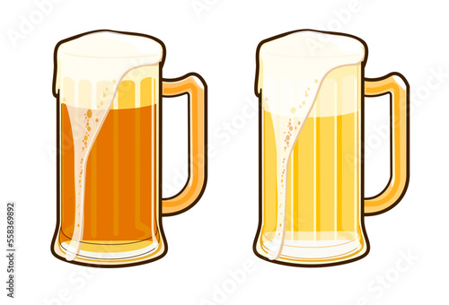 Glasses of beer with foam the beer. Mugs with beer Isolated vector illustrations 