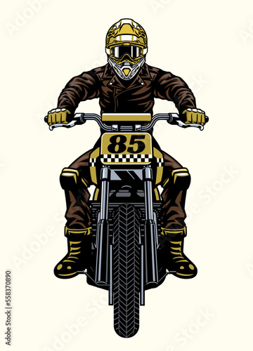 Flat Track Racer Riding the Racing Motorcycle