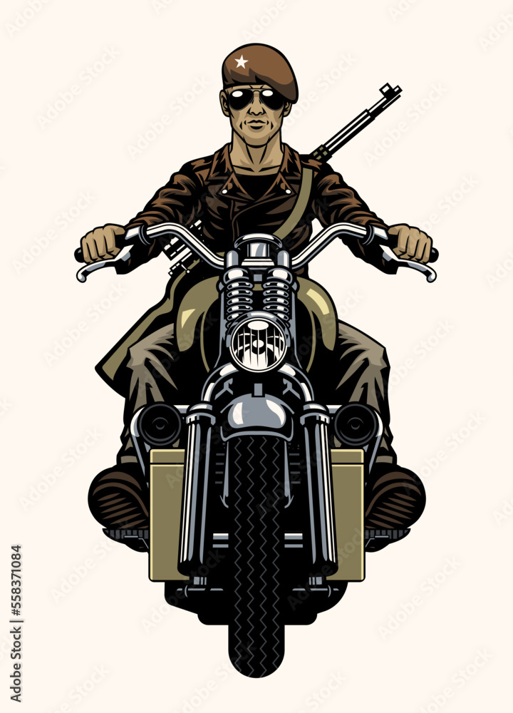 Fototapeta premium Military Army Man Riding the World War 2 motorcycle
