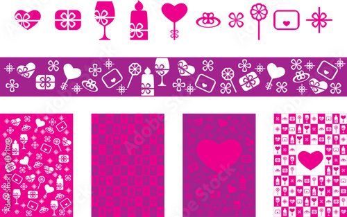 Set of decorative elements for St. Valentine. Design elements for postcards, decor, invitations for February 14th. Vector holiday icons.