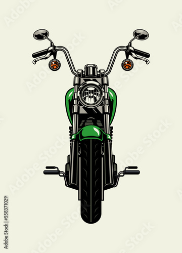 Front Side View vintage Motorcycle with High Handlebar