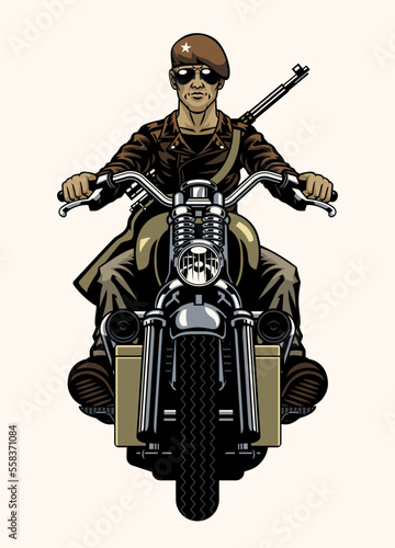 Military Army Man Riding the World War 2 motorcycle