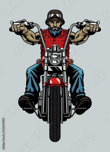 Old Man Biker Riding Chopper Motorcycle