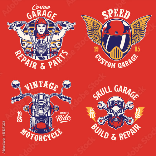 Set of Vintage Badge collection of Motorcycle Concept
