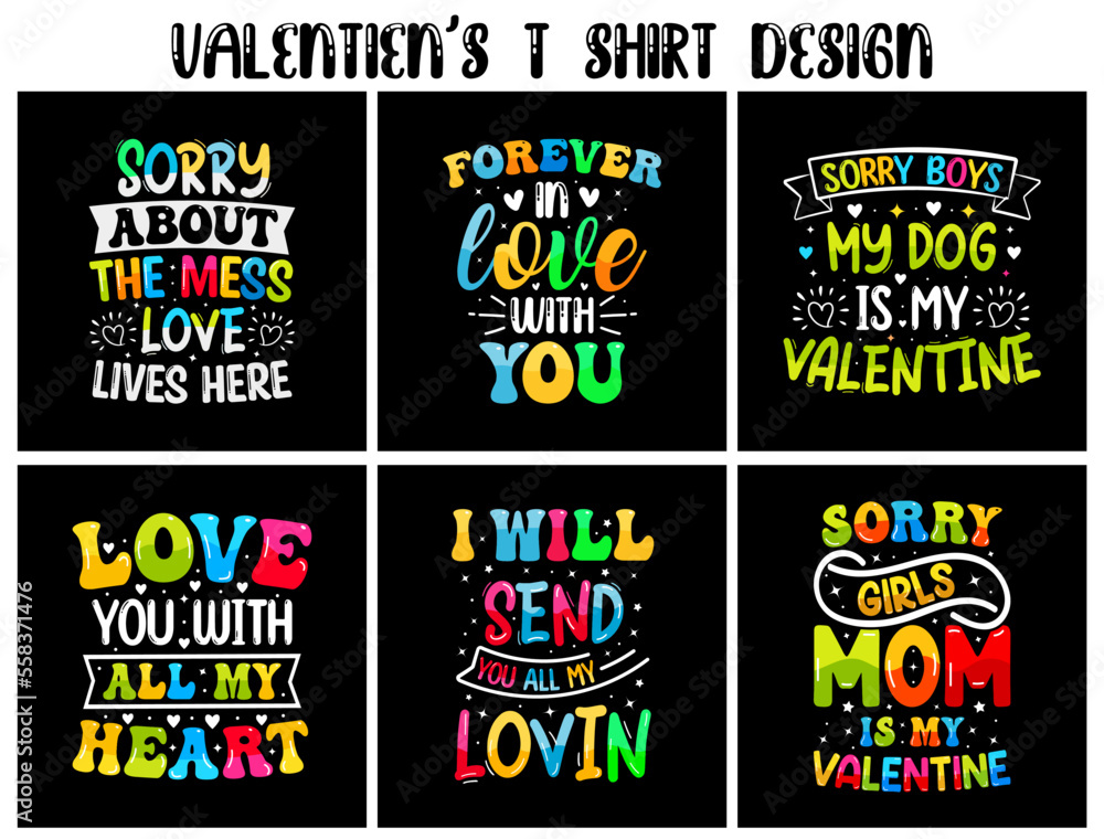 Valentine’s T Shirt Design Bundle, Valentines typography shirts, coloring valentine t shirt