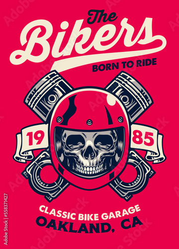 Vintage T-shirt design of Skull Biker Garage