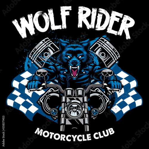 Vintage T-shirt design of Wolf Biker Rider Motorcycle Club