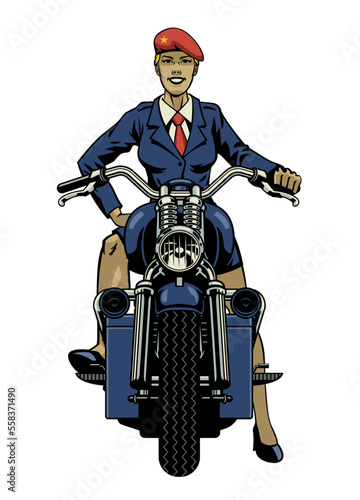 Women Navy Soldier Riding on Motorcycle