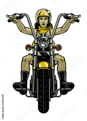 Women Navy Soldier Riding on Motorcycle photo