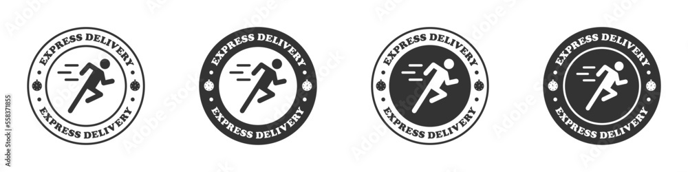 Express delivery round badge. Running man icon with text. Vector illustration. Express delivery round badge. Running man icon with text. Vector illustration.