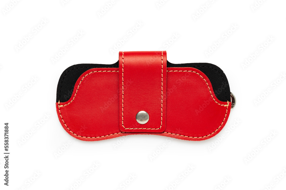 Red leather sunglasses case on a white background. Red leather sunglasses case on a white background.