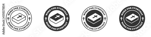 Round badge with Bible and text: Word for every day. Vector illustration.