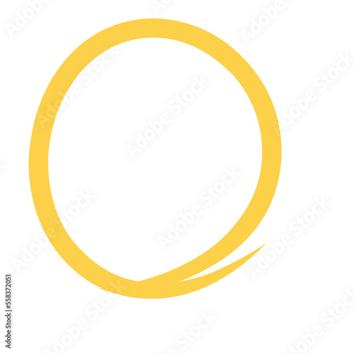 yellow circle pen draw. Highlight hand drawn circle isolated on white background. Handwritten yellow circle. For markers, pencils, logos and text checks. Vector illustration