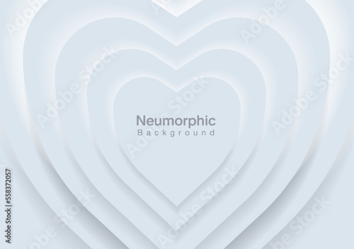 Neumorphic Backgrounds and Backdrops white heart pattern Layered, minimal style background, technology illustration, modern and business, template and banner composition for products.