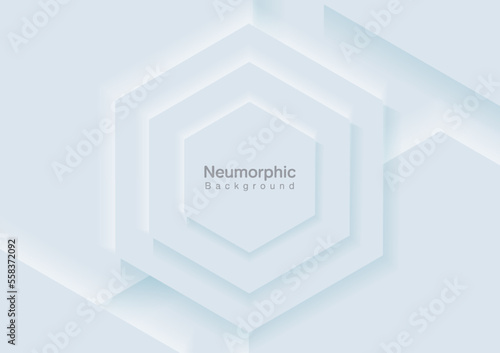 Neumorphic Backgrounds and Backdrops white hexagon pattern Layered, minimal style background, technology illustration, modern and business, template and banner composition for products.