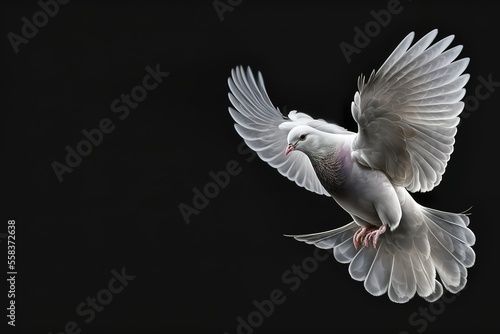 White Dove Flying On Black Background Generative AI