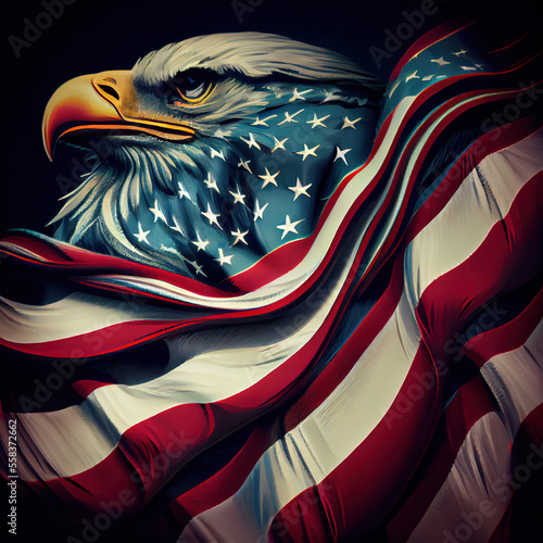 Colourful  America Bald Eagle with Stars and Sripes Generative AI Illustration photo
