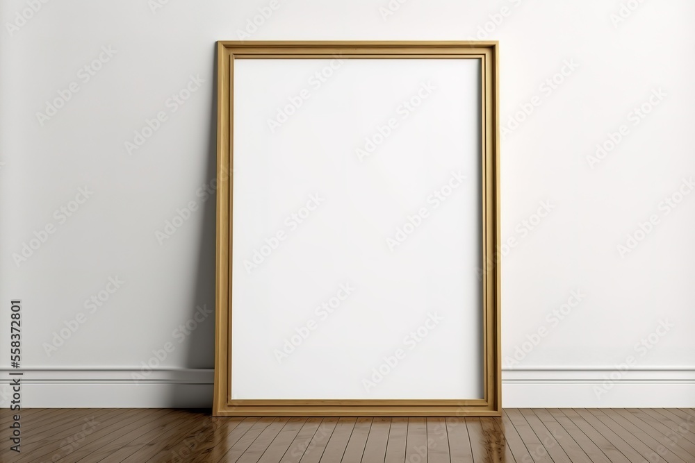 Wooden Frame With White Space For Poster Mockup On Wooden Floor Generative AI Wooden Frame With White Space For Poster Mockup On Wooden Floor Generative AI