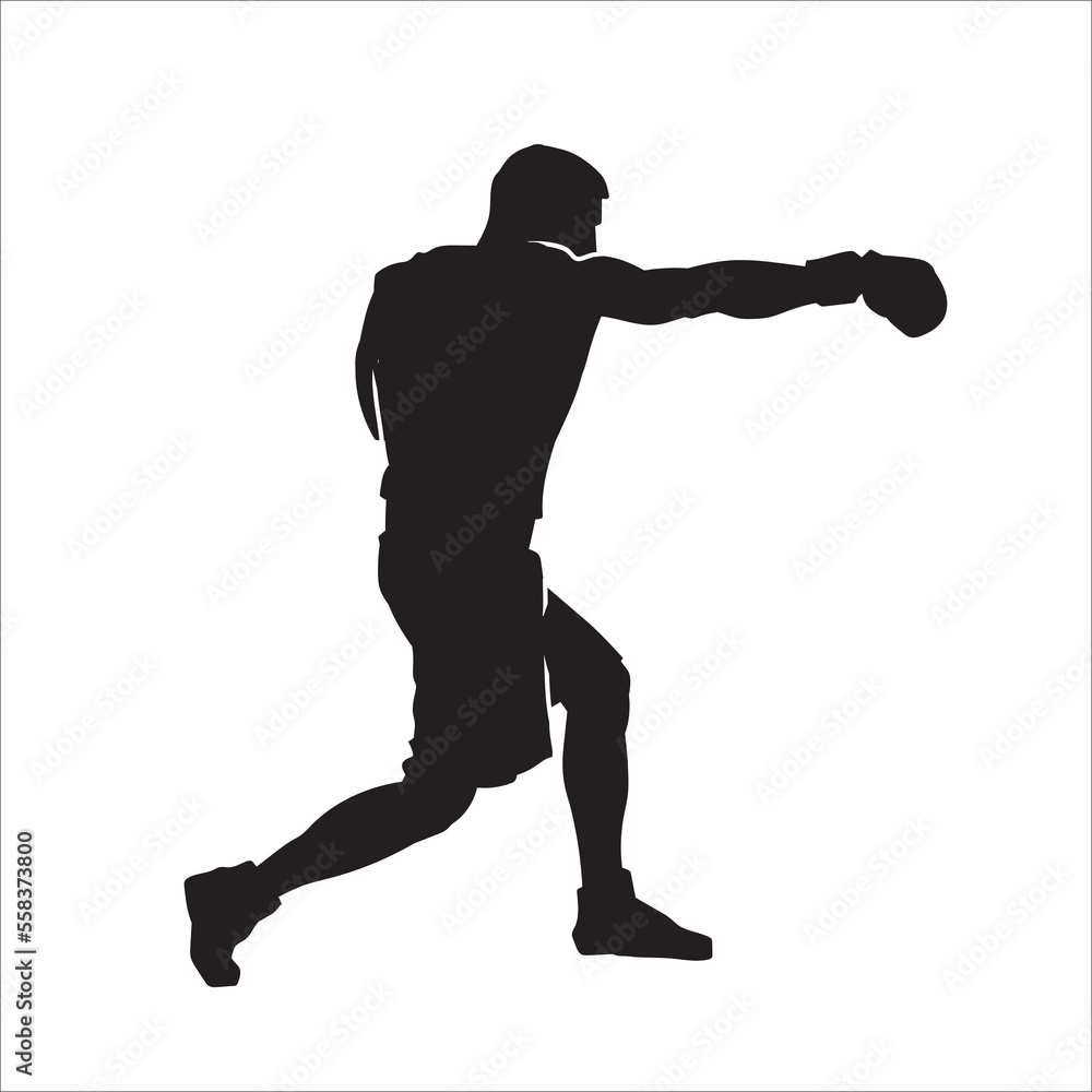 Silhouette of male boxing player in isolate on a white background. Vector illustration. Silhouette of male boxing player in isolate on a white background. Vector illustration.