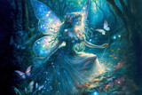 Fairy with wings in an enchanted magical forest. Digital artwork	

