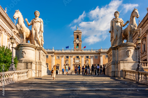 Canvas Print Michelangelo stairs to Capitoline hill with Conservators Palace (Palazzo dei Con