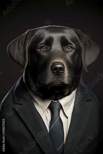 Portrait of a dog in a business suit. Pet portrait in clothing. Labrador. Generative AI. © ART IS AN EXPLOSION.