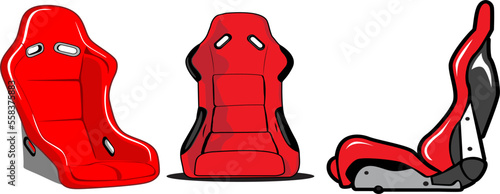 Red racing bucket chair in flat design. Vector Illustration.