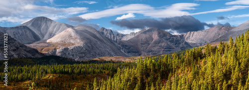 Panorama of a mountain landscape in northern British Columbia  Canada