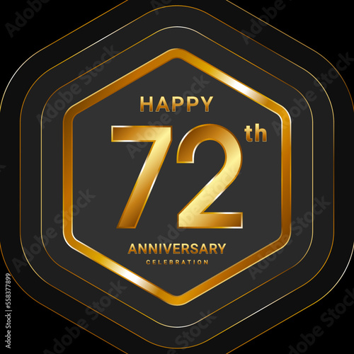 72th Anniversary. Golden Anniversary Logo Design With Hexagon Style For Celebration Event. Logo Vector Illustration photo