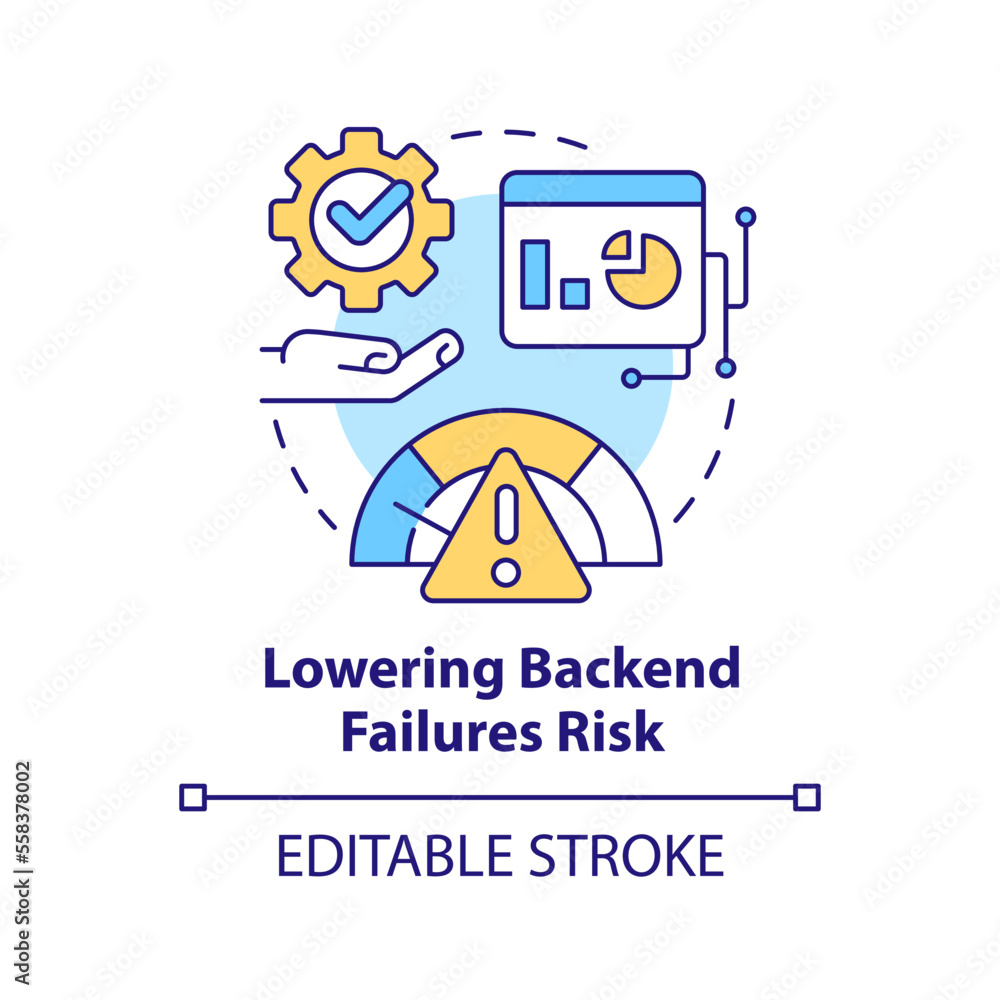 Lowering backend failures risk concept icon. High digital service performance abstract idea thin line illustration. Isolated outline drawing. Editable stroke. Arial, Myriad Pro-Bold fonts used