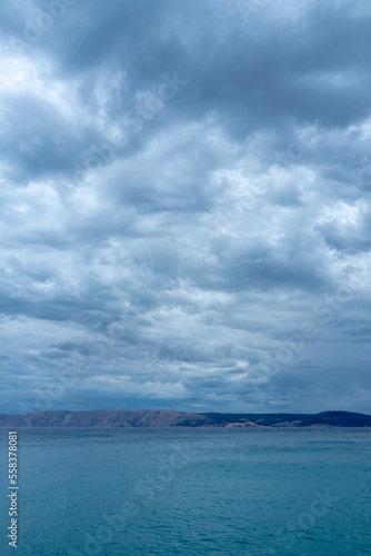 Seaview of the mediterranean coastline near Lisajn city in Croatia during cloudy summer day
