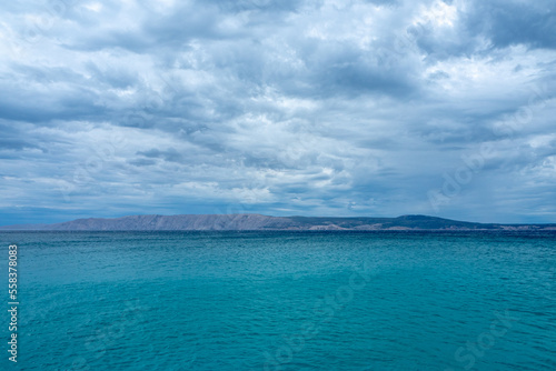 Seaview of the mediterranean coastline near Lisajn city in Croatia during cloudy summer day