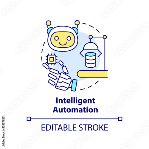 Intelligent automation concept icon. Digital robotic technologies. AI in computing abstract idea thin line illustration. Isolated outline drawing. Editable stroke. Arial, Myriad Pro-Bold fonts used