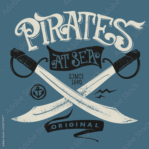 Pirates at sea, vector print design for t-shirt