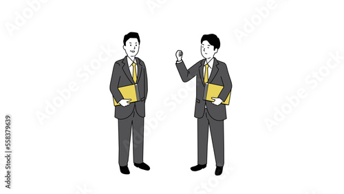 本を持つ中年と若いスーツの男性のイラスト、ベクター