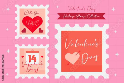 Valentines day postage stamp element collection in flat design