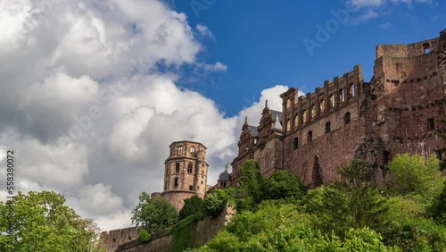 Timelapse view of Castle in Heidelberg, Germany (Schloss Heidelberg) and cloudy sky