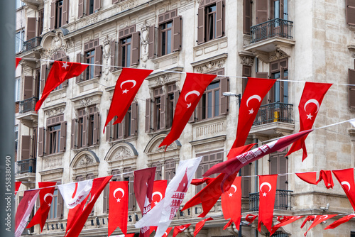 Photography Turkish National Flags in front of a Building outdoor